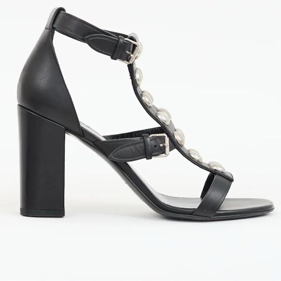 Black leather studded heel size 38 1/2 - Picture 5 of 5